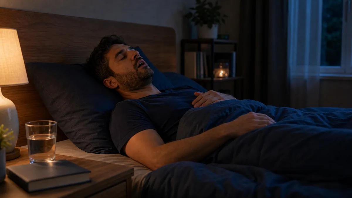 Personne endormie bouche ouverte, illustrant les signaux d'une apnée du sommeil.