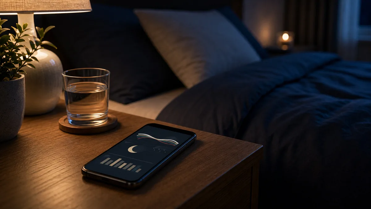 Smartphone affichant une application de suivi du sommeil avec graphiques de cycles.