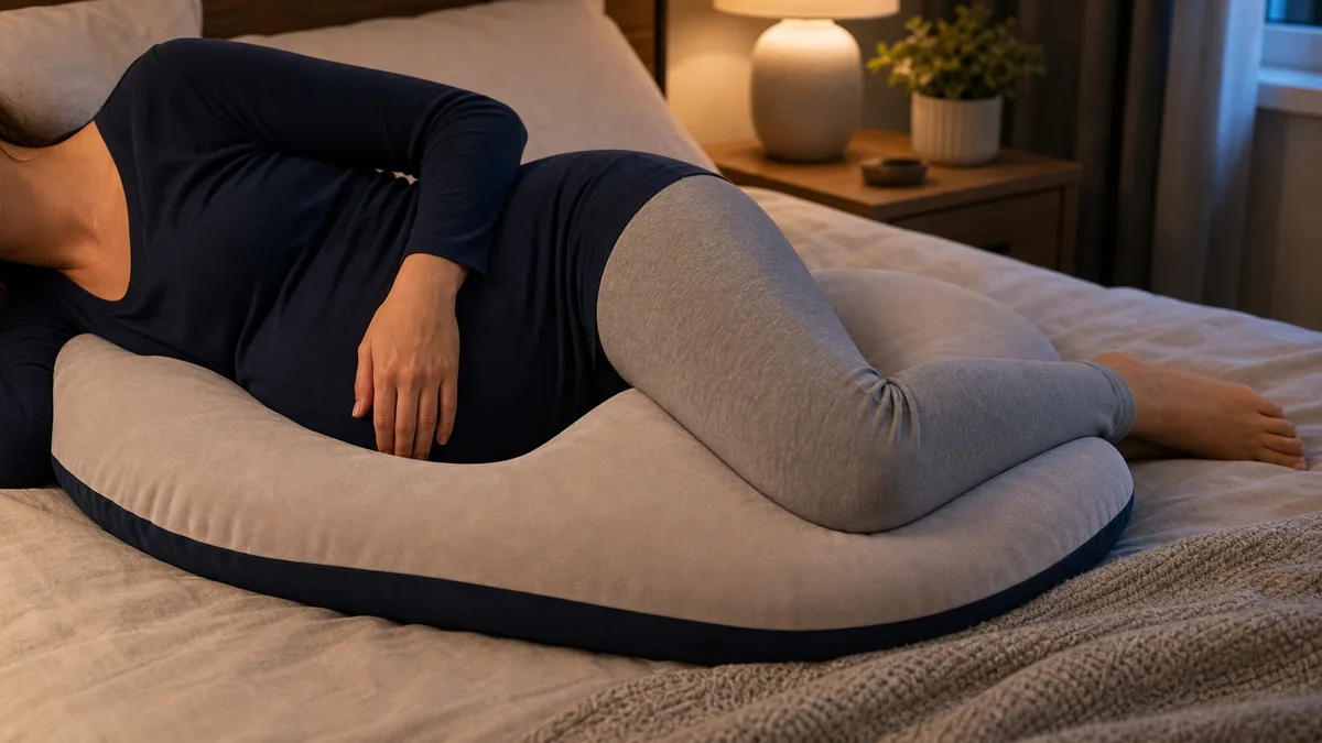 Femme enceinte endormie en position latérale sur le côté gauche, recommandée pendant la grossesse.