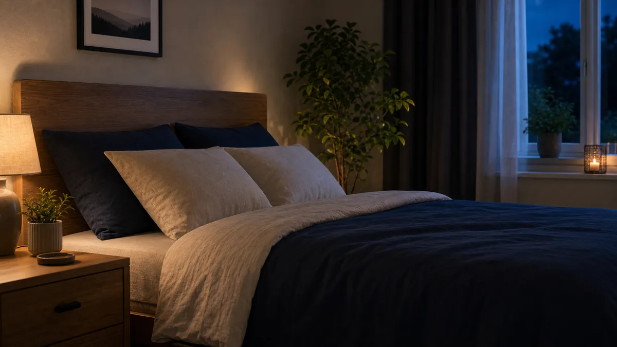 Lit blanc impeccable avec draps propres, illustrant une bonne hygiène du sommeil.