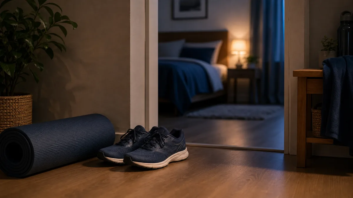 Personne qui court le soir en ville avec des lumières de rue, impact du sport nocturne sur le sommeil.